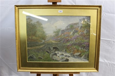 Lot 79 - Albert Kinsley (1852-1945) watercolour - The Old Bridge, Hebden Gill, signed, in glazed gilt frame