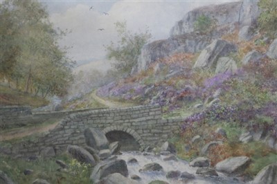 Lot 79 - Albert Kinsley (1852-1945) watercolour - The Old Bridge, Hebden Gill, signed, in glazed gilt frame