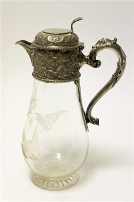 Lot 529 - Fine quality silver plate mounted cut glass claret jug