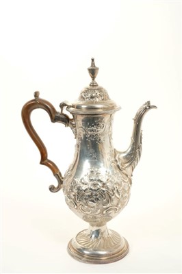 Lot 259 - Good quality George III silver coffee pot with embossed decoration London 1781