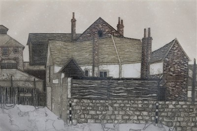 Lot 1144 - Valerie Thornton (1931-1991) signed limited edition etching and aquatint - Old Houses, Maidenberg Street - Minories Edition, dated ‘76, 12/80