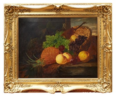 Lot 1146 - Eloise Harriet Stannard (1829-1915) oil on canvas - still life of grapes, pineapple and apples in a basket, initialled, in gilt frame, 47cm x 62cm