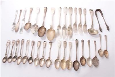 Lot 304 - Group of Georgian and later silver flatware (Qty)