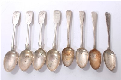 Lot 298 - Four Victorian provincial silver Old English pattern teaspoons, and four others. (London 1797) (8)