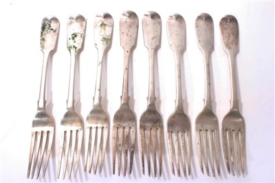 Lot 299 - Set of Eight Victorian silver fiddle pattern dinner forks (8)