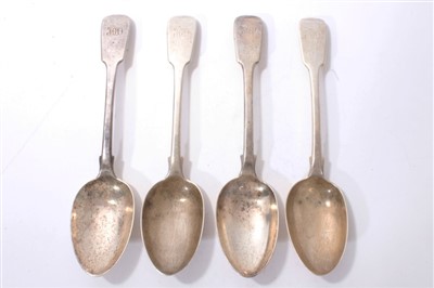 Lot 300 - Set of four Victorian silver fiddle pattern table spoons