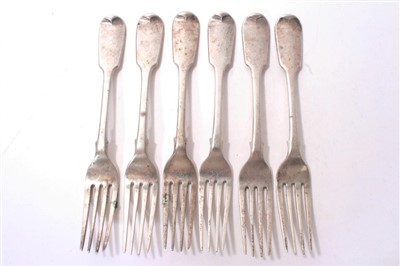 Lot 301 - Set of Six Victorian silver fiddle pattern forks (6)
