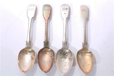 Lot 303 - Set of four Victorian Silver fiddle pattern desert spoons (4)