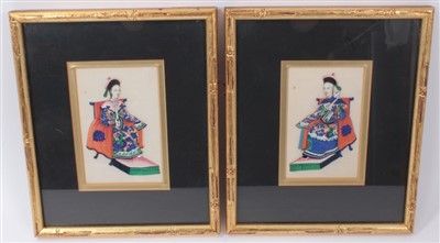 Lot 908 - Pair of 19th century Chinese rice paper pictures of courtly figures