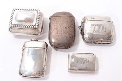 Lot 295 - Silver Vesta cases, pill box and vinaigrette (5)