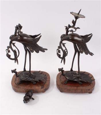 Lot 66 - A pair of  19th century Japanese bronze candlesticks