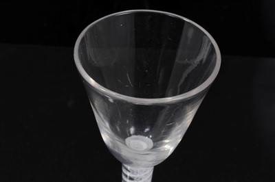 Lot 70 - 18th Century wine glass with funnel bowl, double series opaque twist stem on splayed foot