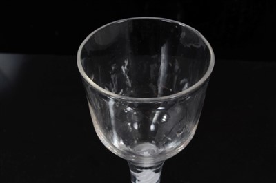 Lot 71 - 18th Century cordial glass with ogee bowl, double series opaque twist stem on splayed foot