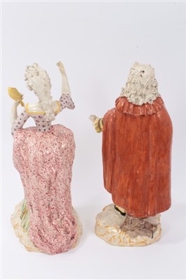 Lot 58 - Pair unusual late 19th century pottery figures - possibly French depicting a corpulent gentleman