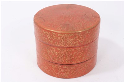 Lot 64 - 19th century Chinese orange and gilt porcelain food stacking tower