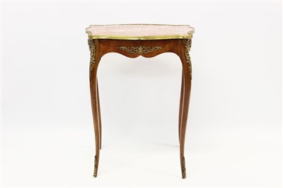 Lot 1681 - French Louis XVI style marble top side table of shaped form standing on cabriole legs with gilt mounts