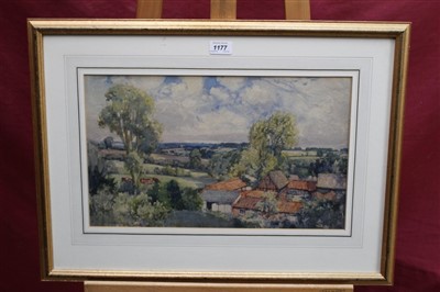 Lot 1177 - George Robert Rushton (1869-1947) watercolour - Belstead Hall Farm, signed, in glazed gilt frame, 28cm x 46cm