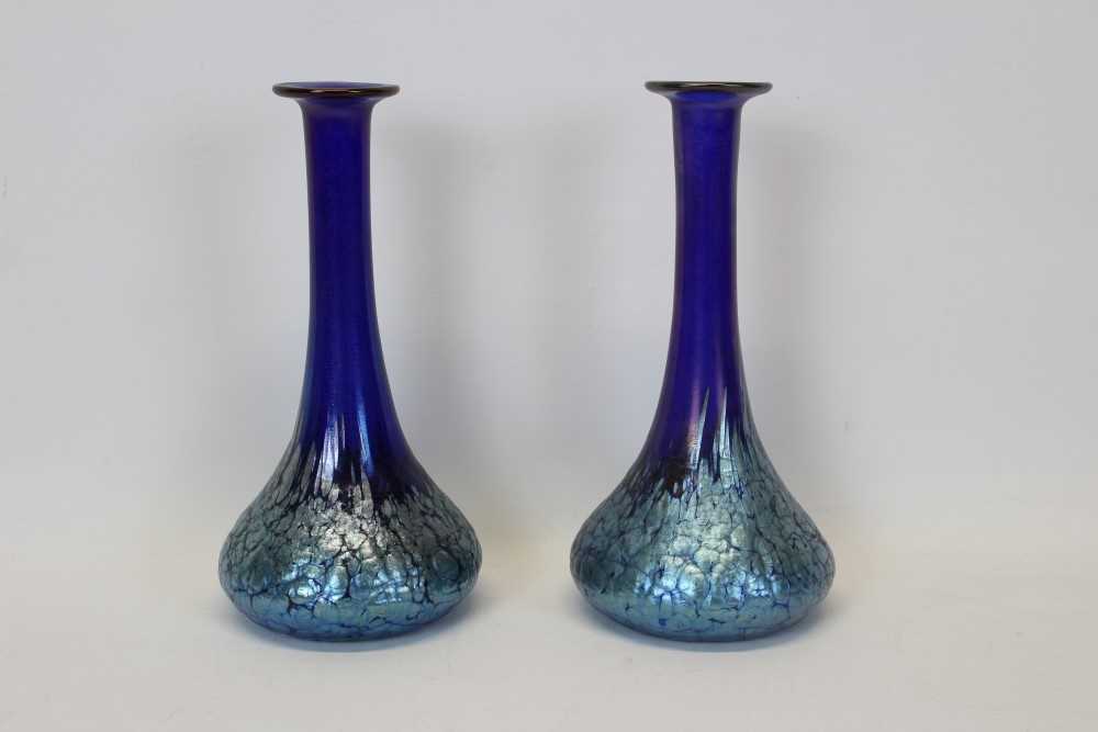 Lot 2001 - Pair of blue iridescent Art Nouveau Loetz style glass vases 22.5 cm high