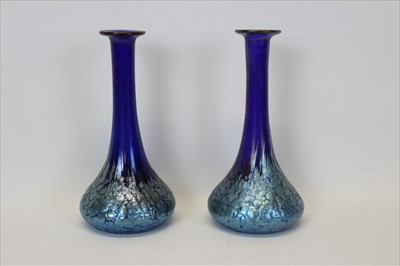 Lot 2001 - Pair of blue iridescent Art Nouveau Loetz style glass vases 22.5 cm high