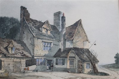 Lot 1192 - Frederick Brett Russel (1813-1869) watercolour - The Old Gardners Arms, Fore Hamlet, Ipswich, initialled, in glazed gilt frame, 27cm x 34cm