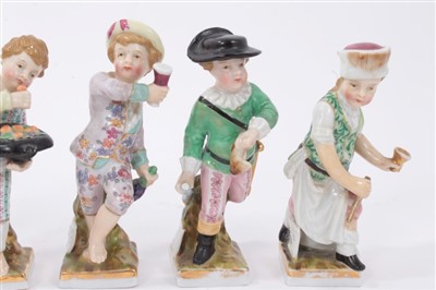 Lot 88 - Nine late 19th century Dresden porcelain figures emblematic of the months and seasons of the year-each titled 10cm