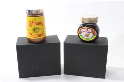 Lot 275 - Contemporary Theo Fennel silver topped Coleman's Mustard jar and Marmite jar