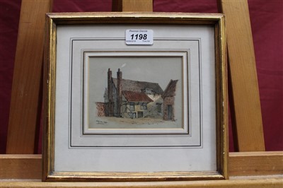 Lot 1198 - Edward Pococke (1843-1901) group of four ink and watercolour views of Ipswich to include Browns Yard and the Shire Hall Steps, each signed, in matching glazed gilt frames