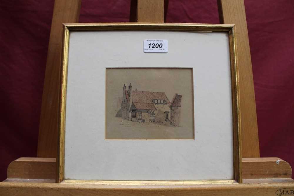 Lot 551 - Edward Pococke (1843-1901) group of four ink and watercolour views of Ipswich to include Part of Old Palace, Shire Hall Yard, Eldred’s House another, each signed and inscribed, in matching gilt fra...