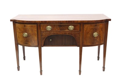 Lot 1644 - George III mahogany crossbanded and boxwood line inlaid bowfront sideboard