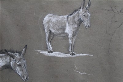 Lot 1207 - Manner of John Duvall (1816-1892) charcoal and white chalk - Donkey studies, in glazed gilt frame, 43cm x 54cm