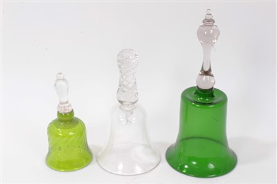 Lot 111 - Victorian green glass bell 27.5cm and two others (3)