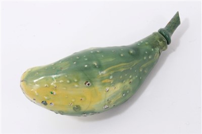 Lot 928 - 19th century enamelled on copper scent bottle naturalistically modelled as a green fruit with stalk stopper 7.5cm