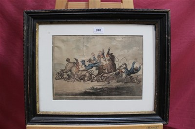 Lot 78 - James Gillray (1756-1815) hand coloured aquatint - Hounds Throwing Off, published April 8th 1800 by H. Humphrey, in glazed frame, 24cm x 34cm