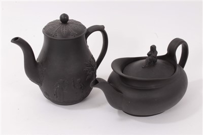 Lot 120 - Two early 19th century Wedgwood black basalt teapots and covers