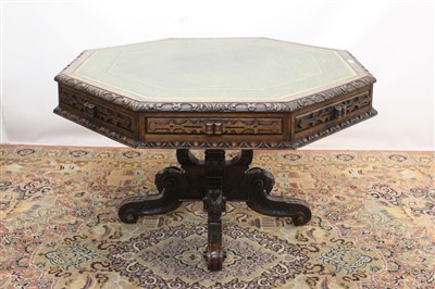 Lot 1340 - Impressive Victorian carved oak drum table