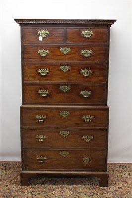 Lot 1344 - George III mahogany chest on chest