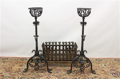 Lot 1347 - Ornate pair of wrought iron fire baskets