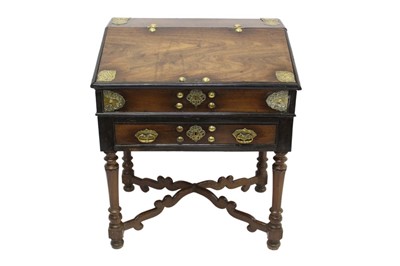 Lot 1348 - Rare 17th century Indo-Portuguese brass moulded hardwood desk on stand