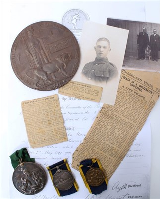 Lot 574 - Interesting Gallantry Medal Group relating to John Hampson comprising Sea Gallantry Medal, Edward Medal, Edward VII Royal Naval Reserve medal, and First World War Memorial Plaque named to his son J...