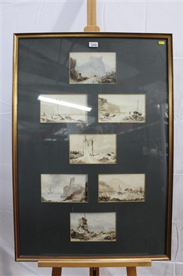 Lot 1576 - A framed display of seven 19th century English school watercolours