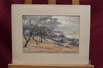 Lot 1228 - Clifford Charles Turner (1920-2018) oil on paper - African Landscape, mounted, 22.5cm x 33.5cm together with two watercolours, signed and framed, two oils on paper, mounted, one oil on board, unfra...