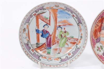 Lot 137 - A New Hall 'Boy at the Window' pattern can and saucer, circa 1800, and two 18th century Chinese saucers