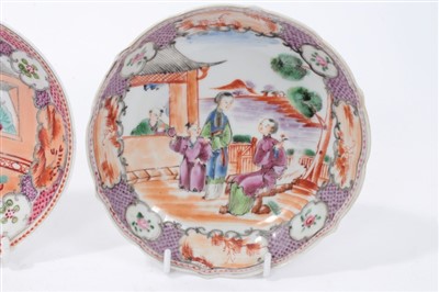 Lot 137 - A New Hall 'Boy at the Window' pattern can and saucer, circa 1800, and two 18th century Chinese saucers