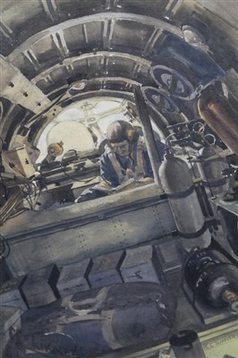 Lot 1230 - Clifford Charles Turner (1920-2018) watercolour - Airforce Pilot and Navigator in Cabin, signed and glaze framed, 35cm x 25cm together with mixed media - Study of Navigator, signed and glaze framed...