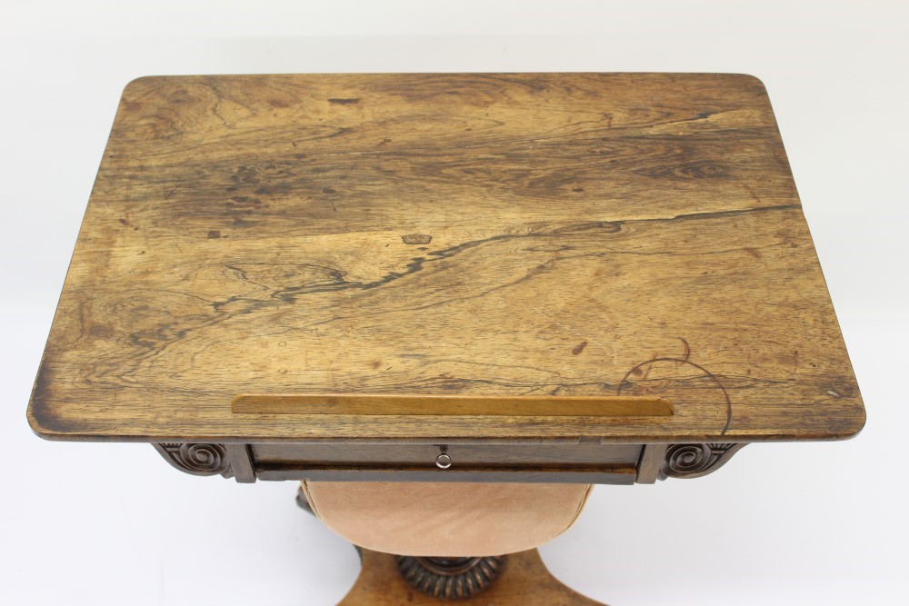 Needle Leg Table Lot 1410 - Regency rosewood needlework table