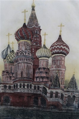 Lot 1234 - Richard Bawden signed limited edition etching - St Basils, Red Square, 17/75, in glazed frame