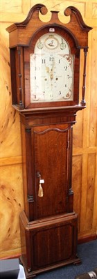 Lot 662 - 19th century eight day longcase clock by Hirst Leeds with painted arched dial with fouled anchor to arch and floral spandrel