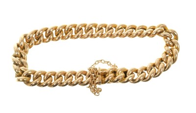 Lot 570 - Edwardian 15ct rose gold curb link bracelet. 18cm length