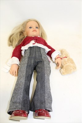 Lot 2840 - Götz doll - ‘Nele’ holding a Steiff miniature mohair teddy bear called Anton, circa 2003