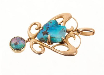 Lot 657 - Art Nouveau 15ct gold and opal pendant in the manner of Archibald Knox